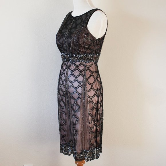 NEW Sue Wong 1920s Gatsby Art Deco Black Rose Beaded & Sequined Cocktail Dress 0 - Picture 3 of 12